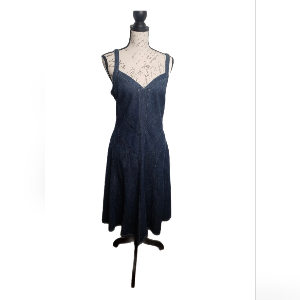 Ralph Lauren Low Cut 100% Cotton Blue Jean Color Sundress Side Zipper Size 14